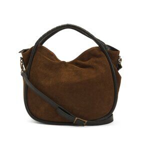 CHEVAL Chocolate Made In Italy Suede Satchel With Tubular Handles